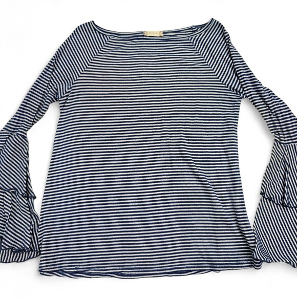 Altar'd State Tops - Altar'd State Striped Bell-Sleeve Top S Blue White